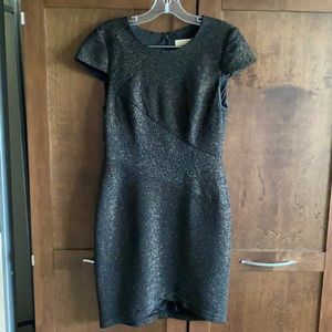 Black and Gold Aiden Maddox Cap Sleeve Dress
